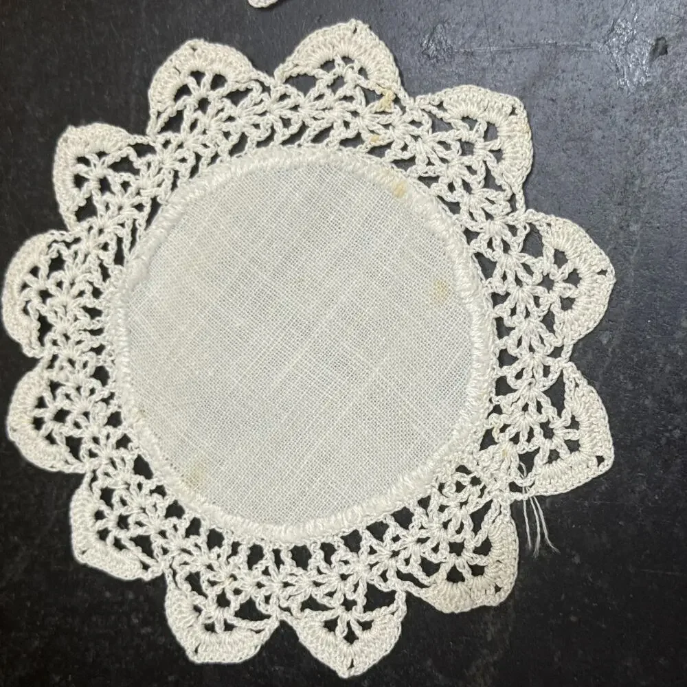 Vintage Oval Linen Crochet Lace Doily Coasters Set of 4 Flower Border